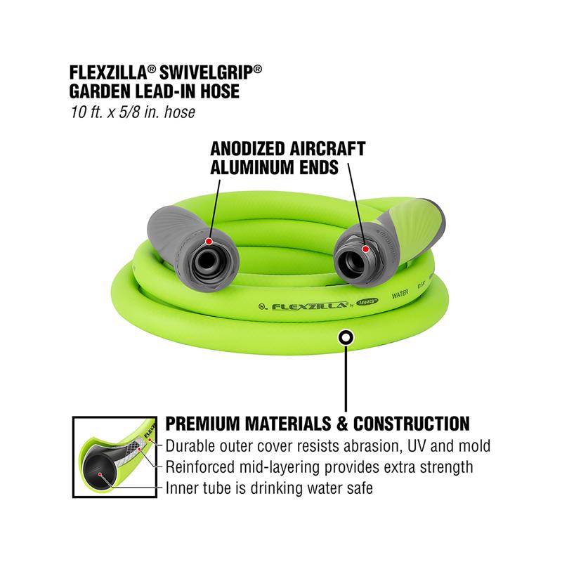 Legacy Flexzilla SwivelGrip 5/8 in. D X 10 ft. L Medium Duty Premium Grade Garden Hose