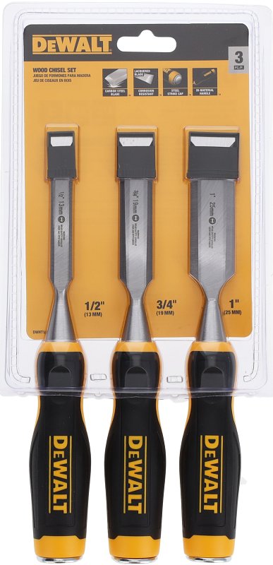 DEWALT DWHT16862 Wood Chisel Set, 3-Piece, Carbon Steel, Black