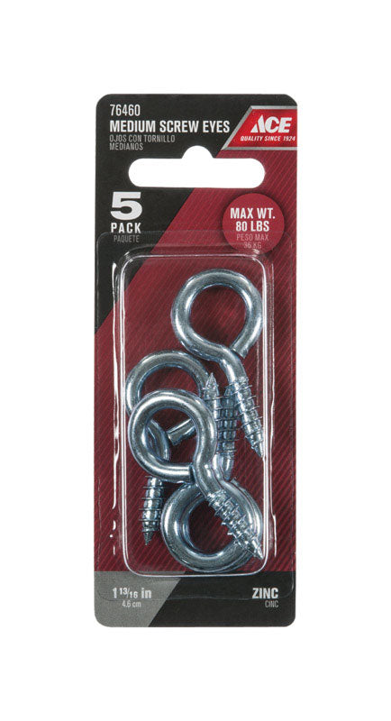 Ace 1/4 in. D X 1-13/16 in. L Zinc-Plated Steel Screw Eye 80 lb. cap. 5 pk, Pack of 5