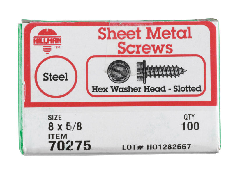 HILLMAN No. 8 X 5/8 in. L Slotted Hex Washer Head Sheet Metal Screws 100 pk