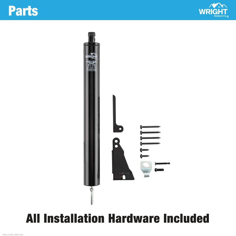 Wright Products V1022BL Pneumatic Screen and Storm Door Closer, 10-1/2 in Dia Rod, 12-1/4 in L, Gloss, 90 deg Opening