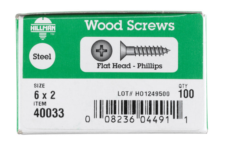 HILLMAN No. 6 X 2 in. L Phillips Zinc-Plated Coarse Wood Screws 100 pk