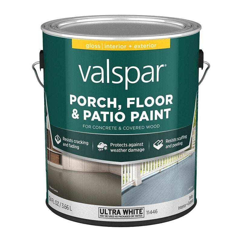 Valspar 11446 Porch and Floor Paint, Gloss Sheen, Tint/White, 1 gal, 400 sq-ft Coverage Area, Pack of 4