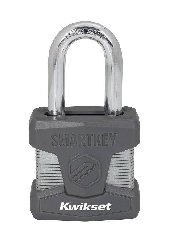 Kwikset 90260-040 Padlock, Keyed Alike Key, 0.35 in Dia Shackle, 1-1/2 in H Shackle, Boron Carbide Shackle, Steel Body