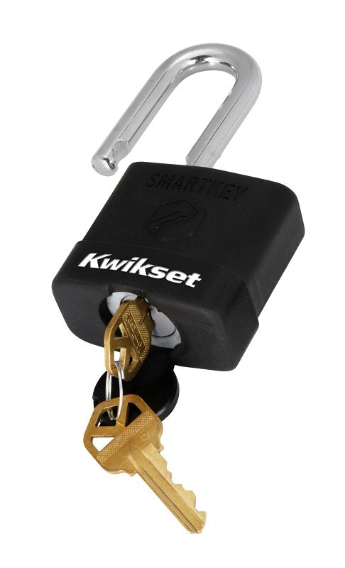 Kwikset 90260-043 Padlock, Keyed Alike Key, 0.35 in Dia Shackle, 1-1/2 in H Shackle, Boron Carbide Shackle, Steel Body
