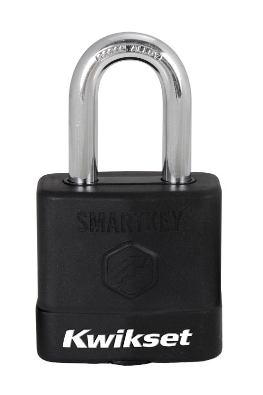 Kwikset 90260-044 Padlock, Keyed Alike Key, 0.35 in Dia Shackle, 1-1/2 in H Shackle, Boron Carbide Shackle, Steel Body