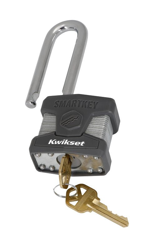 Kwikset 90260-047 Padlock, Rekeyable Key, 0.35 in Dia Shackle, 2-1/2 in H Shackle, Boron Carbide Shackle, 5 in H Body