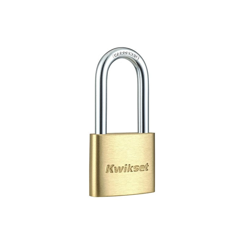 Kwikset 90260-326 Padlock, Keyed Alike Key, 0.24 in Dia Shackle, 1-1/2 in H Shackle, Hardened Steel Shackle, Brass Body