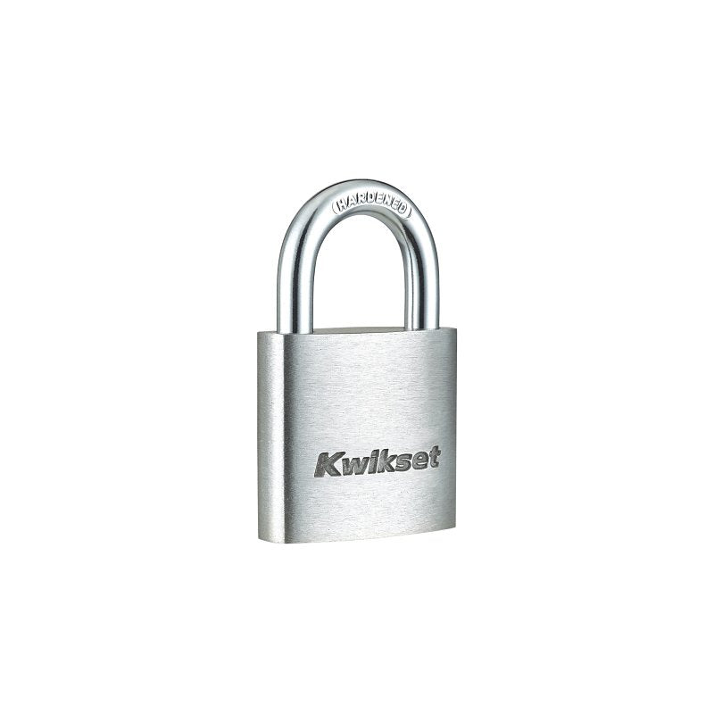 Kwikset 90260-400 Padlock, Keyed Different Key, 0.2 in Dia Shackle, 5/8 in H Shackle, Hardened Steel Shackle