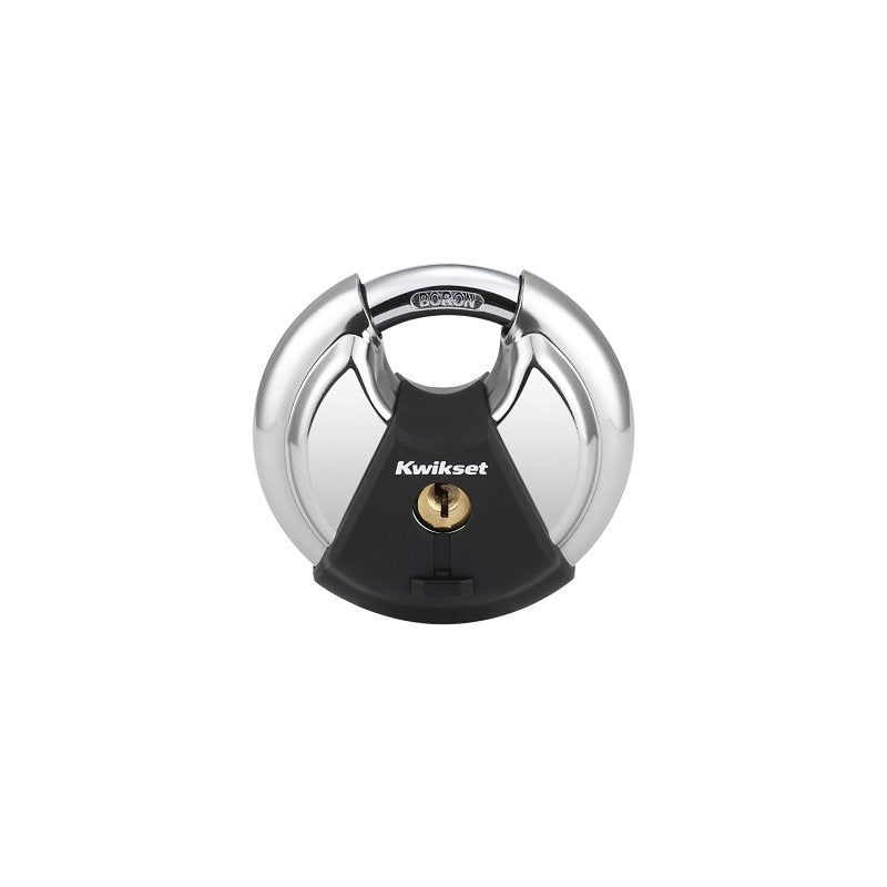 Kwikset 90260-502 Discus Padlock, Keyed Alike Key, 0.37 in Dia Shackle, 0.61 in H Shackle, Boron Carbide Shackle