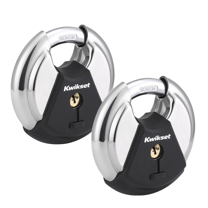 Kwikset 90260-504 Discus Padlock, Keyed Alike Key, 0.42 in Dia Shackle, 0.66 in H Shackle, Boron Carbide Shackle