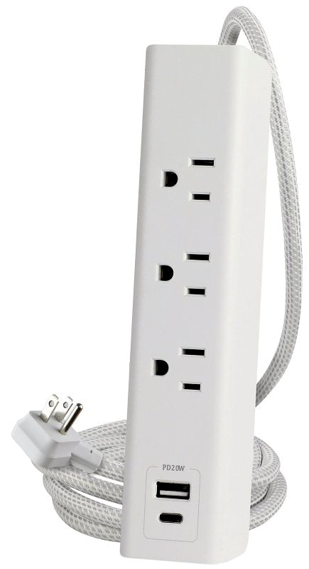 Powerzone ORPBSUFC413 Surge Strip, 6 ft L Cable, White