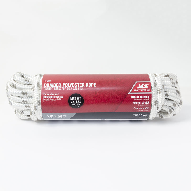 Ace 1/2 in. D X 50 in. L Gray/White Diamond Braided Poly Rope
