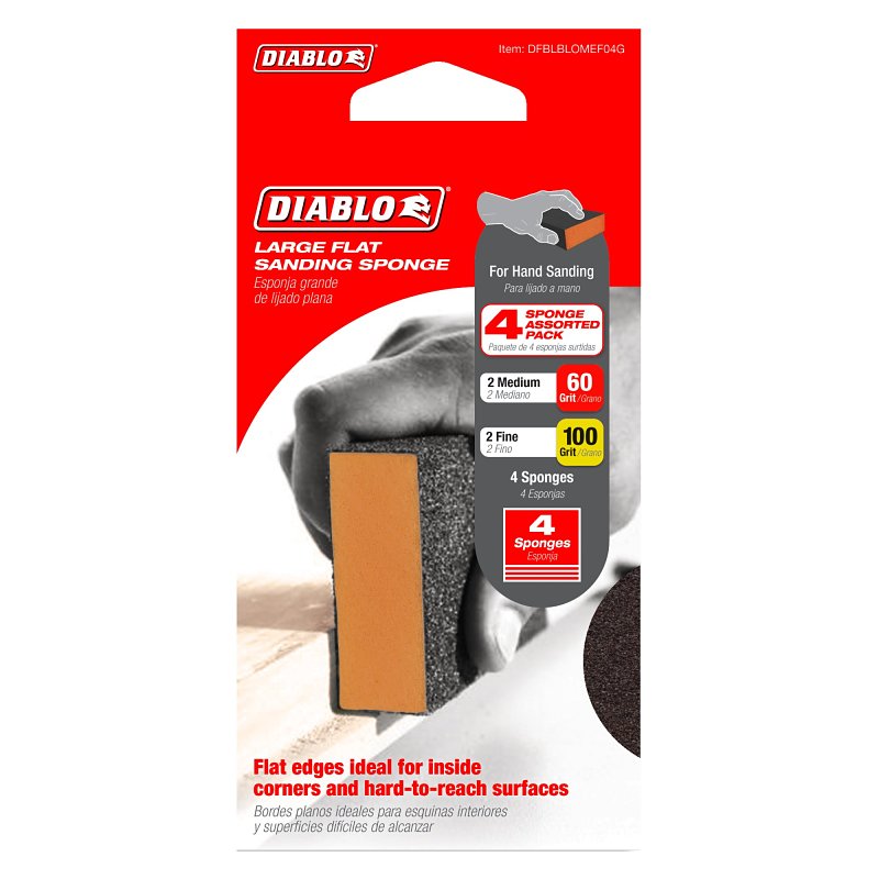 Diablo DFBLBLOMEF04G Large Flat Edge Sanding Sponge, 5 in L, 3 in W, Medium, Aluminum Oxide Abrasive
