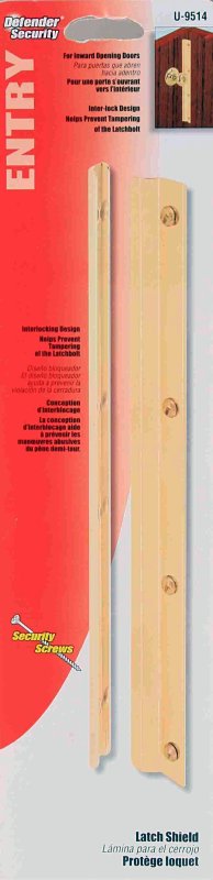 Defender Security U 9514 Entry Door Latch Shield, 12 in L, Steel, Brass