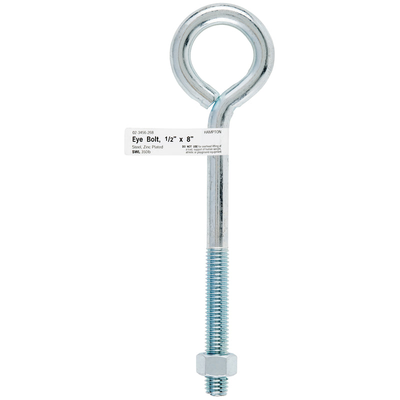 Hampton 1/2 in. X 8 in. L Zinc-Plated Steel Eyebolt Nut Included, Pack of 5