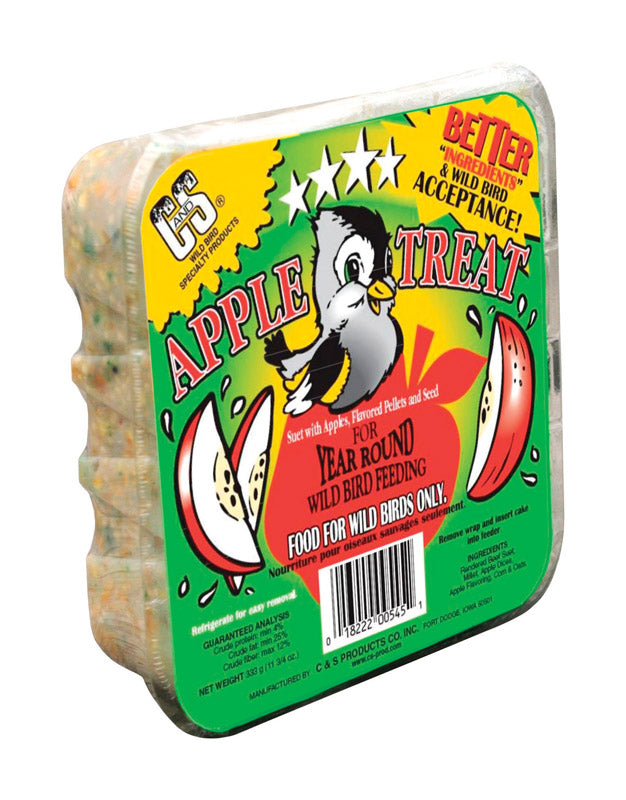 C&S Products Apple Treat Assorted Species Beef Suet Wild Bird Food 11.75 oz, Pack of 12
