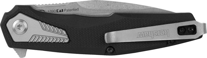 Kershaw Tremolo Series 1390 Pocket Knife, 3-1/8 in L Blade, Steel Blade, 1-Blade, Contoured Handle, Black/Silver Handle