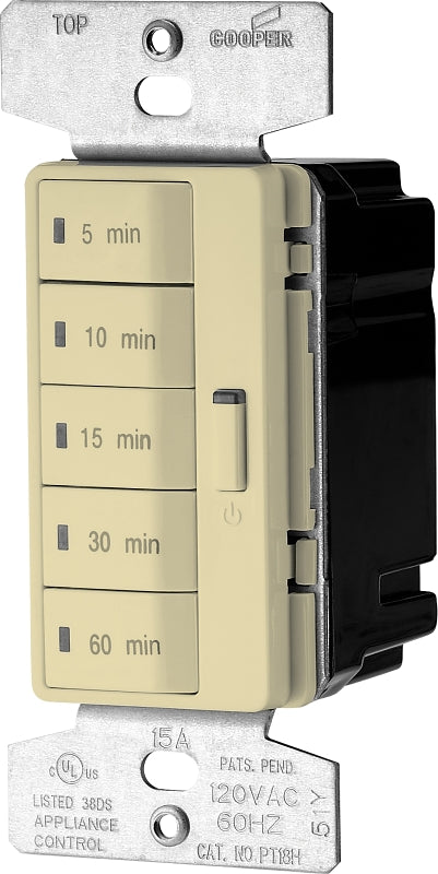 Eaton Wiring Devices PT18M-V-K Programmable Minute Timer, 15 A, 120 V, 1800 W, 5, 10, 15, 30, 60 min Off Time Setting