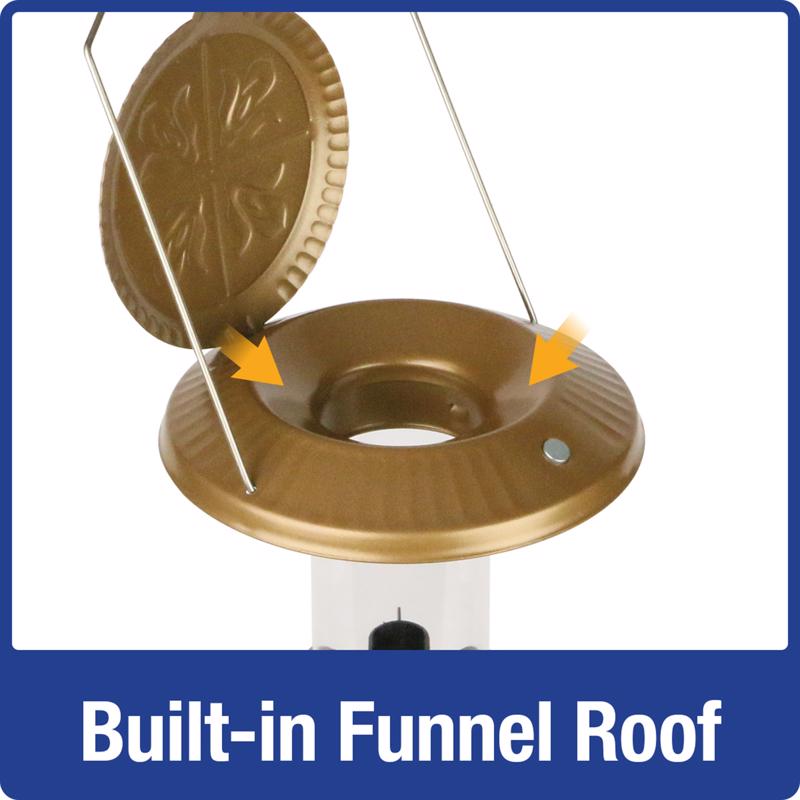 Nature's Way Deluxe Wild Bird and Finch 1.5 qt Metal/Plastic Funnel Flip-Top Tube Bird Feeder 6 port