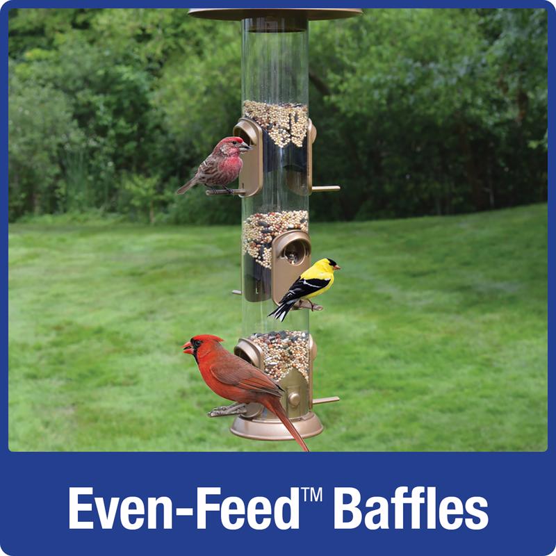 Nature's Way Deluxe Wild Bird and Finch 1.5 qt Metal/Plastic Funnel Flip-Top Tube Bird Feeder 6 port