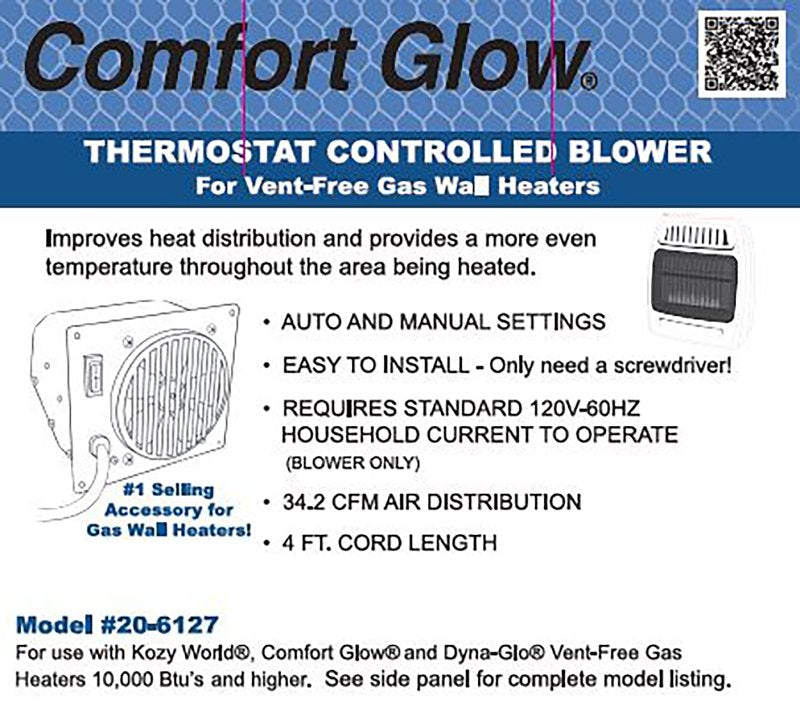 Kozy World 20-6127 Wall Heater Blower, Black