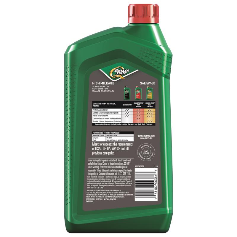 Quaker State Defy 5W-30 Gasoline Synthetic Blend Motor Oil 1 qt 1 pk, Pack of 6
