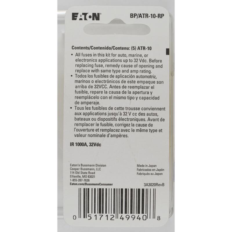 Bussmann 10 amps ATR Red Blade Fuse 5 pk, Pack of 5