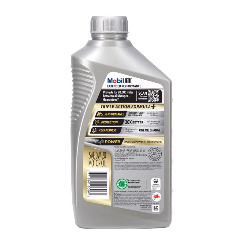 Mobil 1 Extended Peformance 0W-20 Gasoline Synthetic Motor Oil 1 qt, Pack of 6
