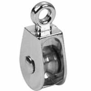 Campbell T7655112N Pulley, Single Sheave, 7/32 in Dia Eye, 5/16 in Rope, 55 lb Working Load, 1 in Sheave, Nickel