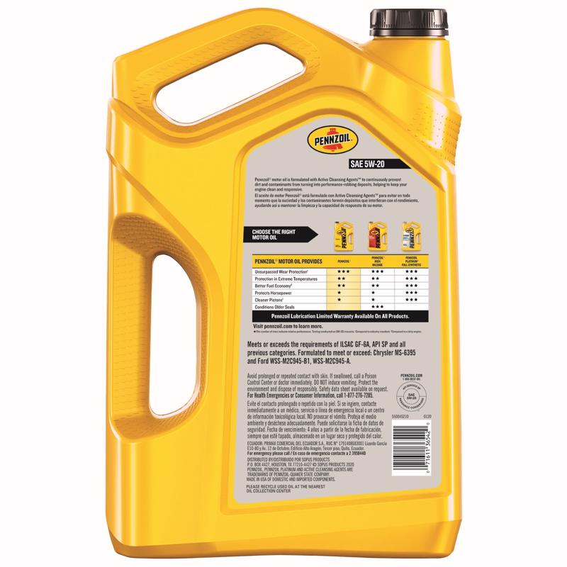 Pennzoil 5W-20 4-Cycle Synthetic Blend Motor Oil 5 qt 1 pk, Pack of 3