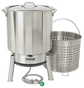 Bayou Classic KDS-182 Crawfish Cooker Kit, 21 in L, 21 in W, 82 qt Capacity, Stainless Steel