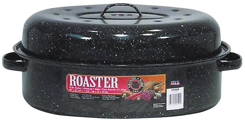 Granite Ware F0509-2 Roaster, 15 lb, Porcelain/Steel, Black, Dark Enamel, 18 in L, 12-1/4 in W, 7-1/2 in H, Pack of 2