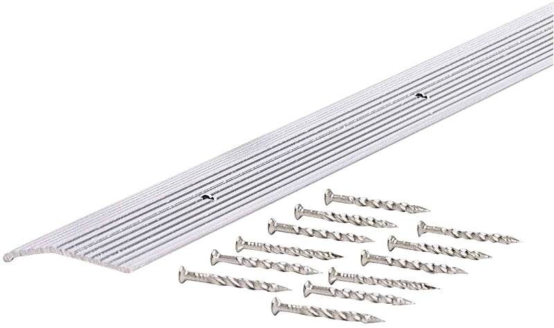 M-D 78071 Carpet Trim, 36 in L, 1-3/8 in W, Fluted Surface, Aluminum, Silver