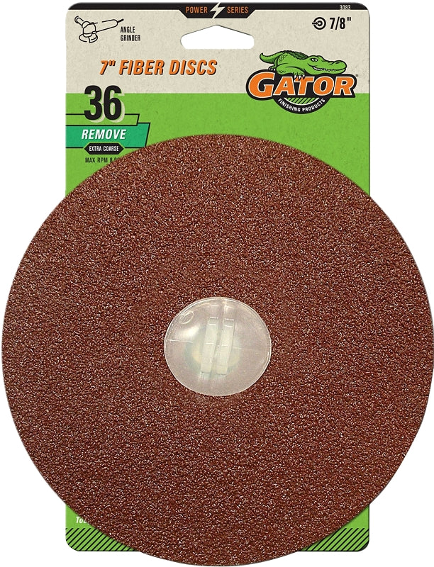 Gator 3083 Fiber Disc, 7 in Dia, 36 Grit, Extra Coarse, Aluminum Oxide Abrasive, Fiber Backing