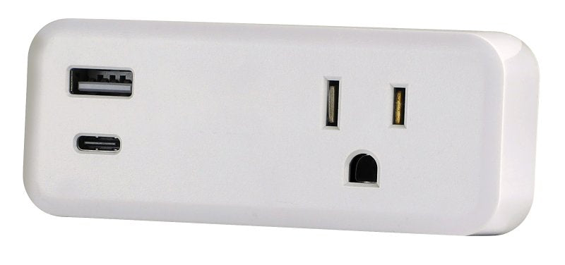 Powerzone ORSUC416 Surge Protector, 15 A, 125 V, 2-USB Port, 1-Outlet, White