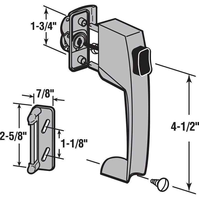Prime-Line K 5070 Pushbutton Latch, Gray, 1-3/4 in Hole Spacing, Zinc, 1 to 1-1/4 in Thick Door