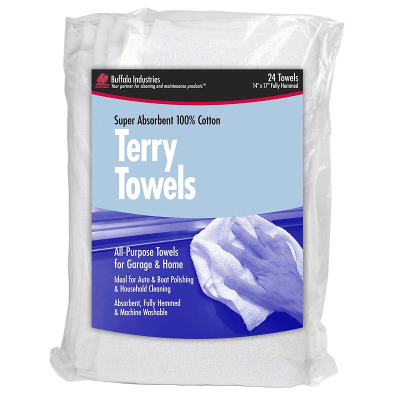 Buffalo 60221 Terry Towel, White, 24, 17 in L, 14 in W, Cotton