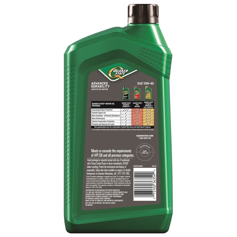 Quaker State Peak Performance 10W-40 4-Cycle Multi Grade Motor Oil 1 qt 1 pk, Pack of 6