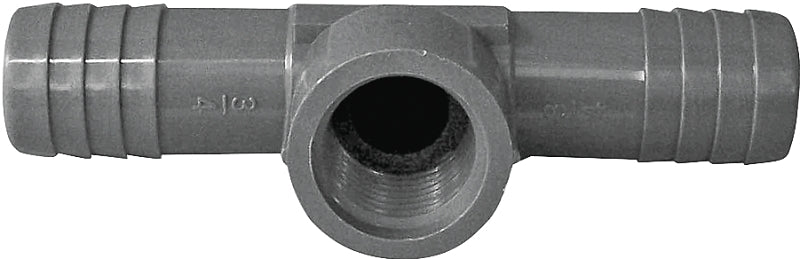 Boshart UPVCFRT-101005 Combination Hose Reducing Tee, 1 x 1/2 in, Insert x Insert x FPT, PVC, Black
