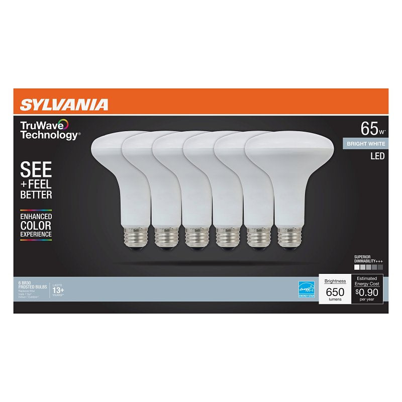 Sylvania Natural Series 42079 LED Bulb, BR30 Lamp, 65 W Equivalent, E26 Medium Lamp Base, Yes, Frosted, Neutral White