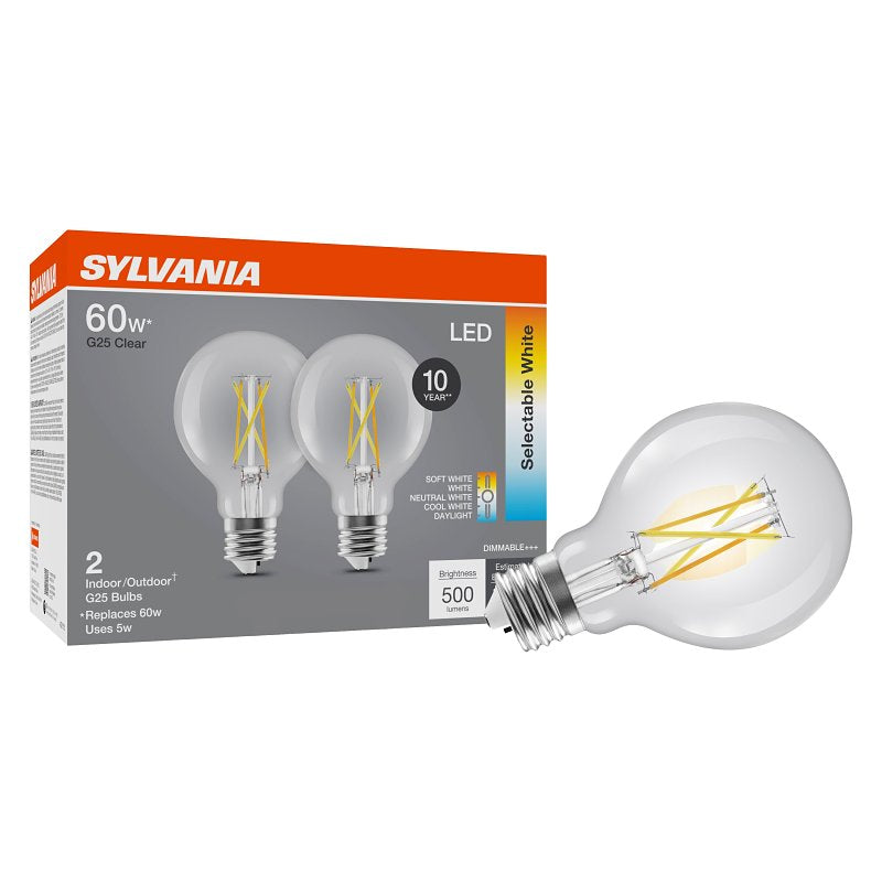 Sylvania Contractor Series 42592 LED Bulb, G25 Lamp, 60 W Equivalent, E26 Lamp Base, Dimmable, Clear