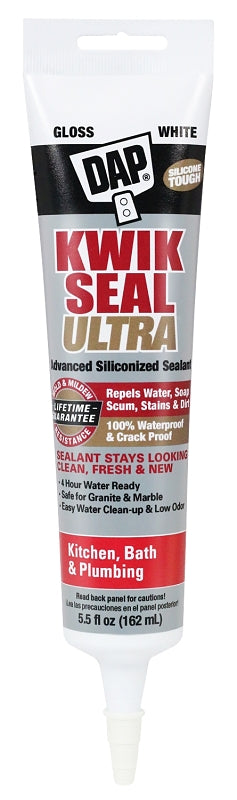 DAP 18914 Siliconized Sealant, White, 0 to 150 deg F, 5.5 oz Tube