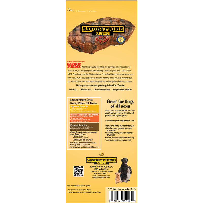 Savory Prime All Size Dogs Adult Rawhide Bone Beef 10 in. L 2 pk