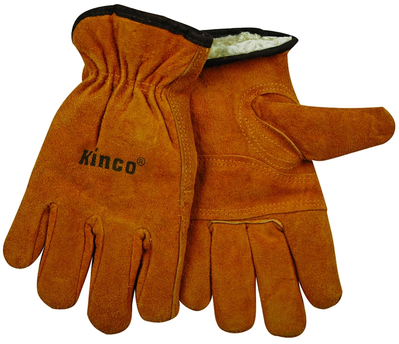 Kinco 51PL-L Gloves, Men's, L, 10-1/2 in L, Keystone Thumb, Easy-On Cuff, Cowhide Leather, Gold