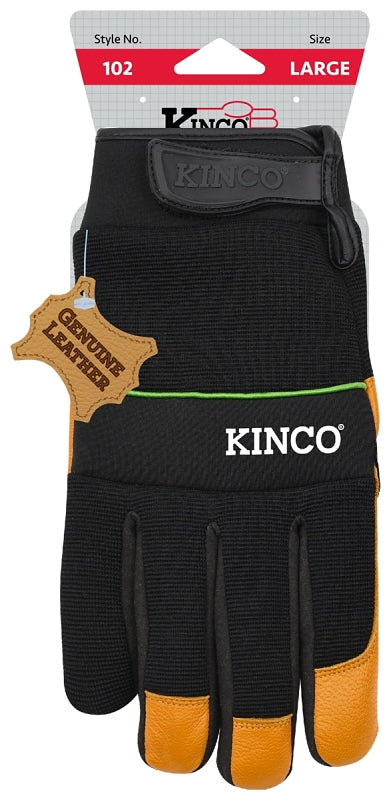 KincoPro 102-XL Safety Gloves, Men's, XL, Wing Thumb, Hook and Loop, Polyester/Spandex, Gold
