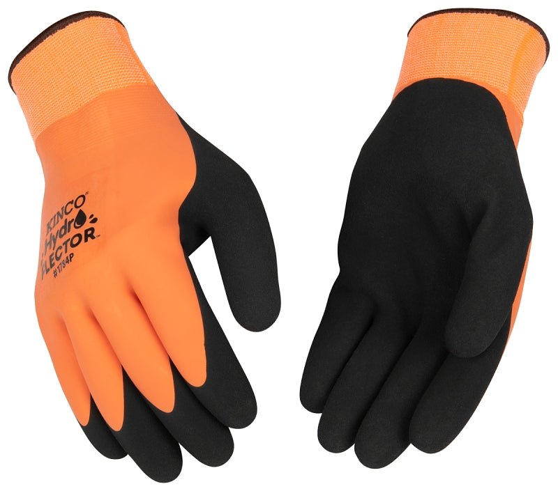 Hydroflector 1784P-M Thermal Protective Gloves, M, Knit Wrist Cuff, Latex Coating, Acrylic, Black/Orange