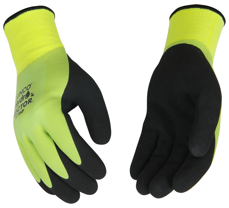 Hydroflector 1786P-XL Thermal Protective Gloves, Men's, XL, Knit Wrist Cuff, Latex Coating, Acrylic, Black/Green