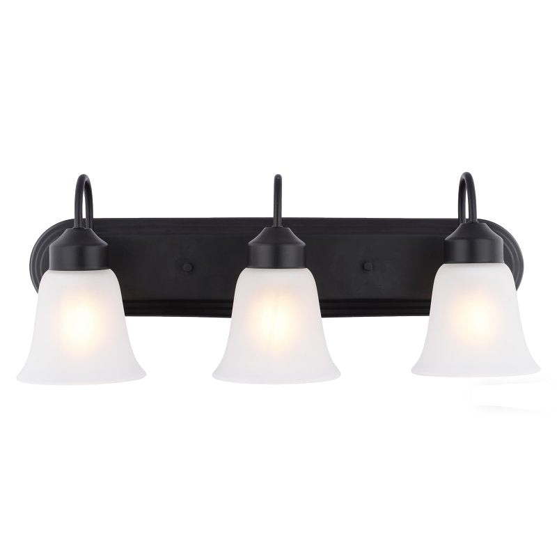 Boston Harbor OG24016 Vanity Light, 60 W, 3-Lamp, 24 in W, Steel Fixture, Matte Black Fixture with Frosted White Glass