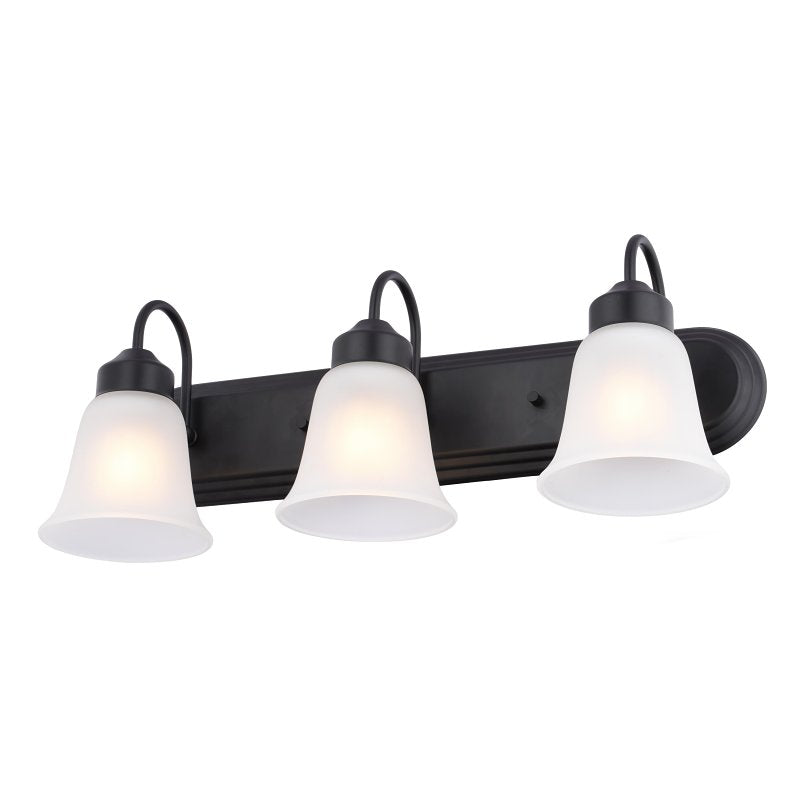 Boston Harbor OG24016 Vanity Light, 60 W, 3-Lamp, 24 in W, Steel Fixture, Matte Black Fixture with Frosted White Glass